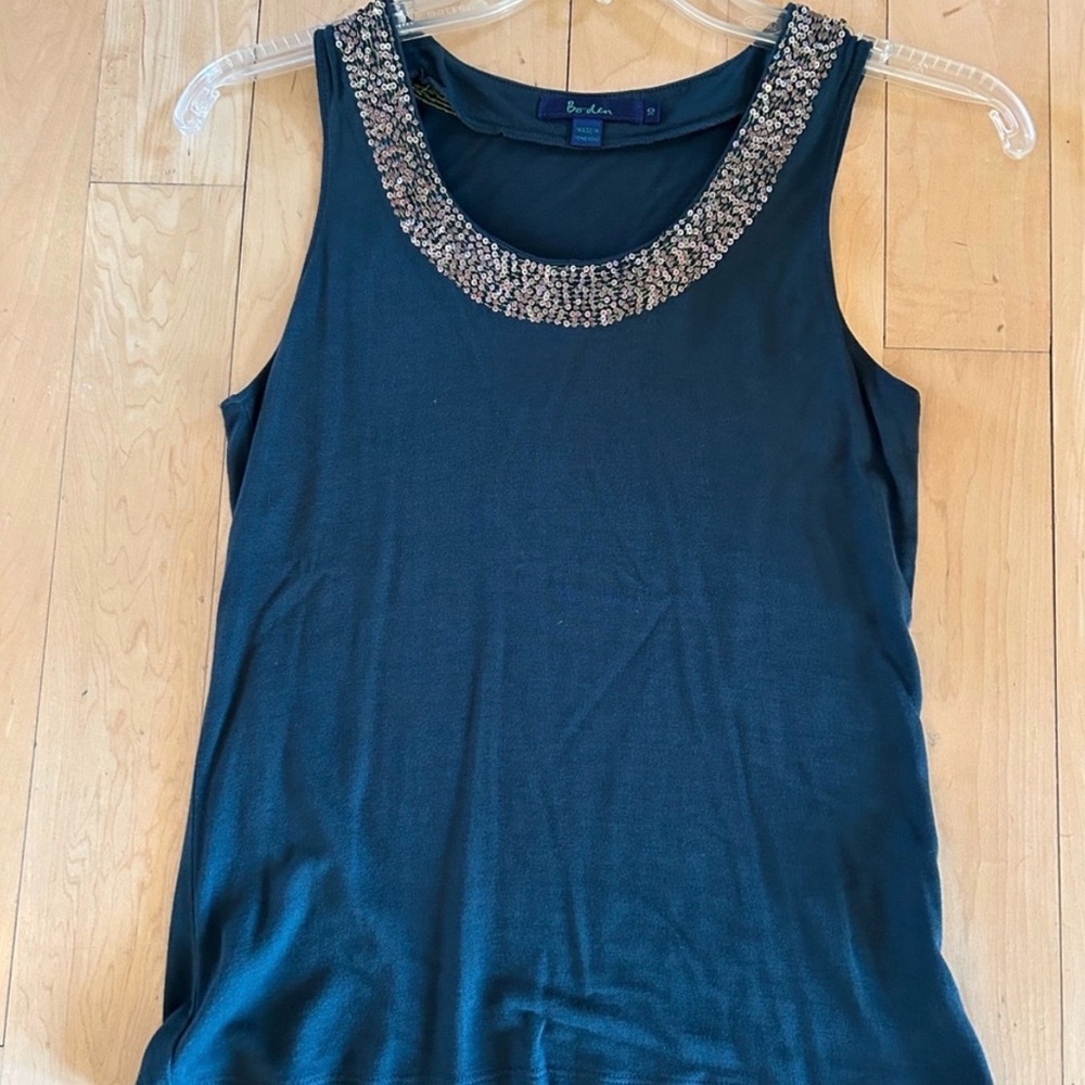 Boden Women's Sequin Embellished Neckline Sleeveless Tank - Dark Green